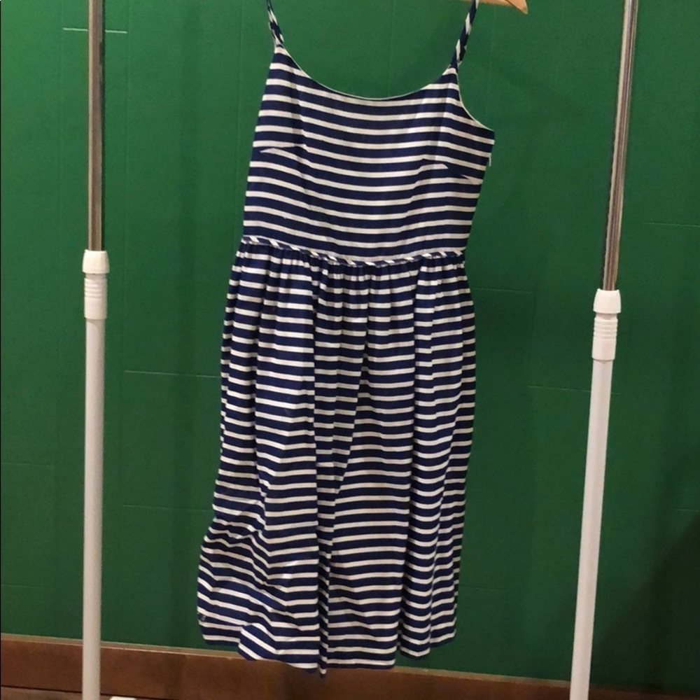 Blue and white striped dress